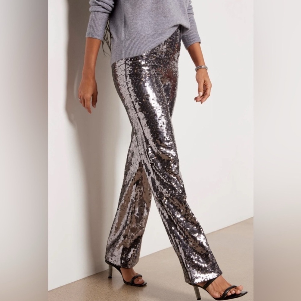 Good American Small Gunmetal Sequin Wide Leg Pull On Pants Party Glam Concert